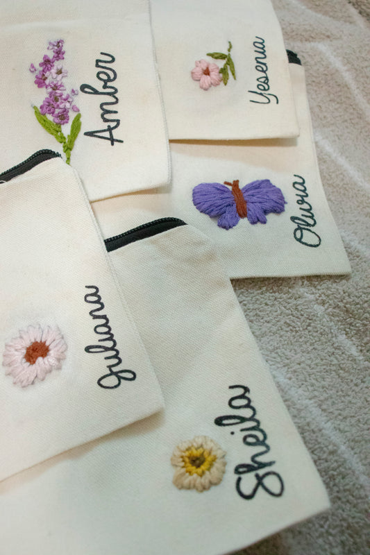 Hand Embroidered Canvas Makeup Bags